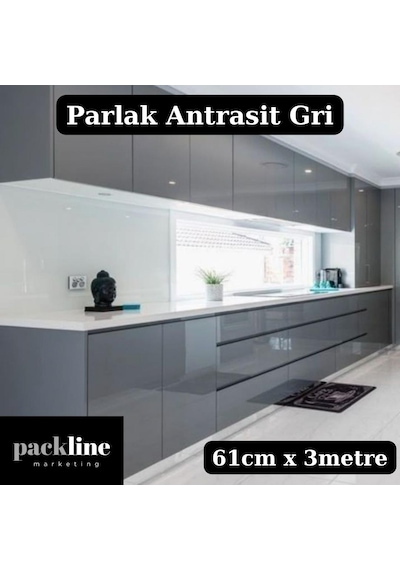 Parlak Antrasit Gri Yapışkanlı Folyo Mutfak Dolap Ve Mobilya Kaplama Folyosu 61cmx3m