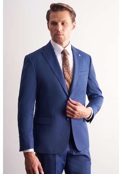 İmza Koyu Lacivert Kırlangıç Yaka Kendinden Desenli Esnek Bel Slim Fit 6 Drop Takım Elbise 1001255168 Koyu Lacivert