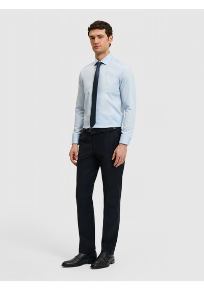 Cacharel Açık Mavi Slim Fit %100 Pamuk Yarım İtalyan Yaka Klasik Gömlek Denım