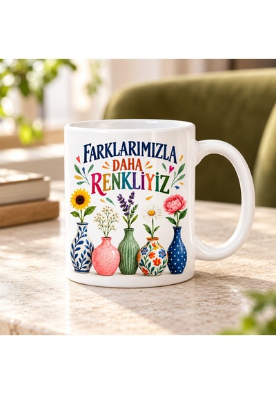 Birlikte Renkliyiz Tasarımlı Porselen Kupa - Model 886