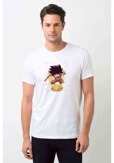 Anime Dragon Ball Looking For The Baskılı Beyaz Erkek Tshirt (531013277)