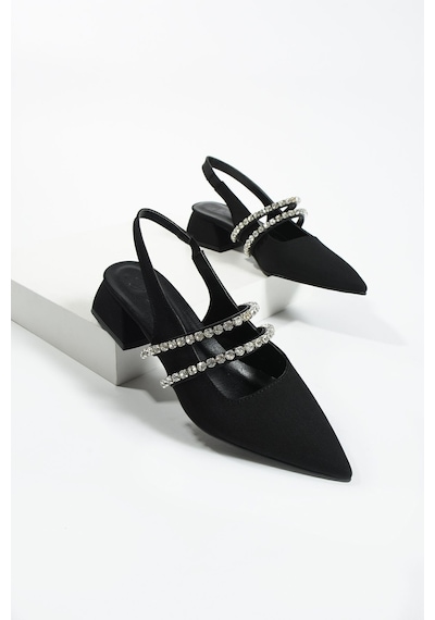 Duxal Shoes Kadın Taşlı Şık Babet-topuklu Ayakkabı-linda Siyah
