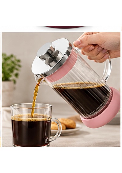 Cam French Press Kahve Ve Çay Demleme Presi, Metal Filtreli Pistonlu Demlik, Şeffaf Kulplu Tasarım 350 Ml, Bordo Diğer