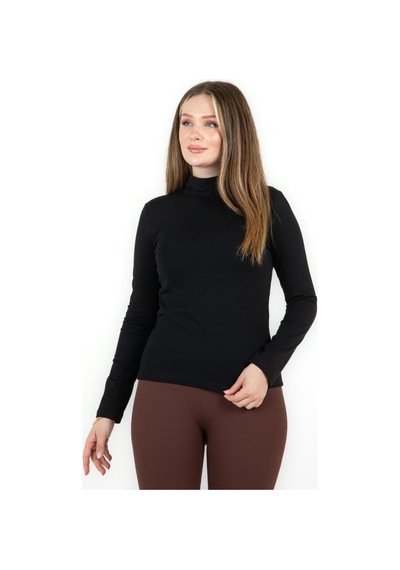 Sortie Collection Yarım Balıkçı Uzun Kol Likralı Basic Penye Bluz Siyah