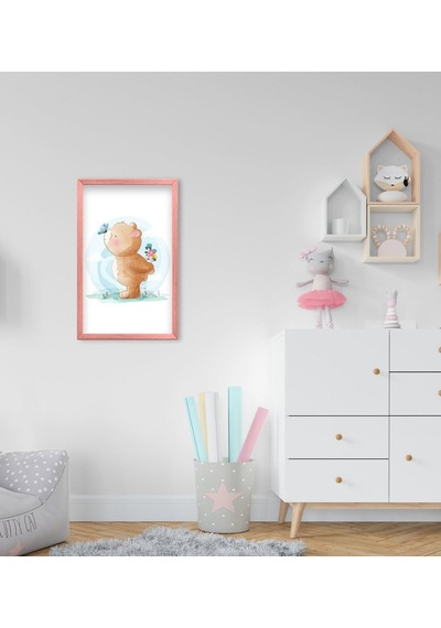 Bk Home Tatlı Ayıcık Tasarımlı Dekoratif Pembe Ahşap Çerçeveli Ço (495493805)
