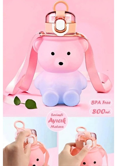 Smile Ayıcıklı Matara Ayıcıklı Matara 800 Ml Su Şişesi Çok Renkli Plastik Diğer