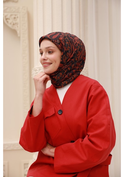 Silk Home Organik Eşarp 79015-02 Siyah, Çilek Kırmızısı, Turuncu, Çelik Mavi