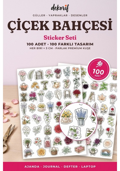 Gül Ve Demet Sticker Seti 100 Adet - Nostaljik Çiçekler Yapraklar Ve Tomurcuklar Botanik Çıkartma Çok Renkli