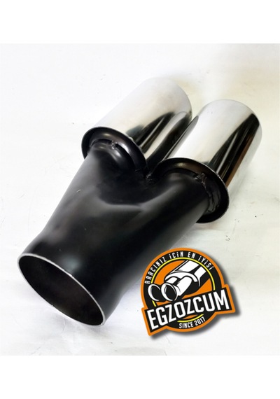 60 Mm. Krom Düz Eşit Dual Çift Çıkışlı Paslanmaz Egzoz Eksoz Ucu