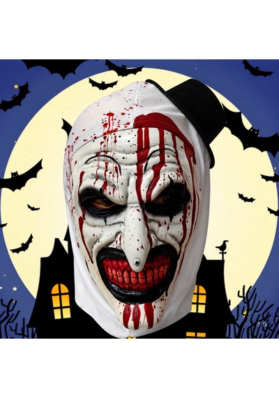 Cadılar Bayramı Korkunç Palyaço Maskesi Kanlı Katil Palyaço Kostüm Maskesi, Siyah Şapkalı Halloween Parti Aksesuarı 18+