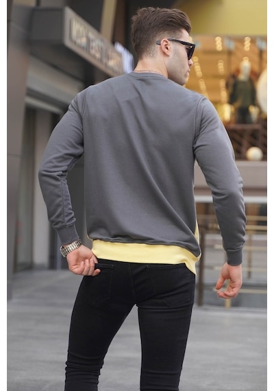 Madmext Füme Bisiklet Yaka Baskılı Sweatshirt 6013 Füme