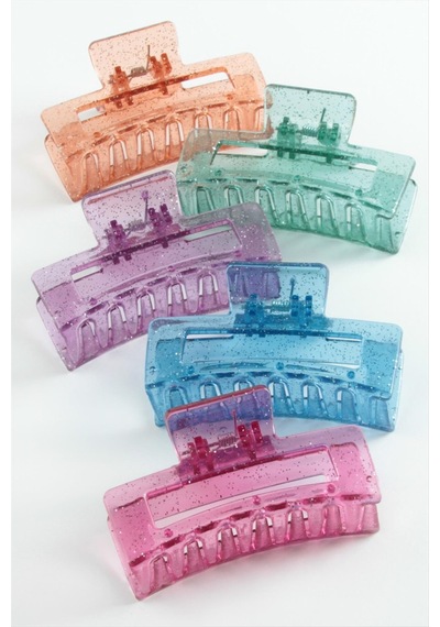 Dikdörtgen Şeffaf Renkli Mandal Toka 8 Cm Pembe