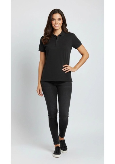 Novalisse Kadın Polo Yaka Tişört Pike Kumaş Kısa Kol Regular Fit Yazlık T-shirt - Siyah Çoklu Renk