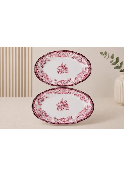 Porser Porselen Velour Maroon Fulya Kayık Tabak Seti 22cm 2 Parça Çok Renkli