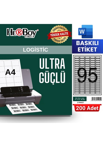 Herboy Hb-1095 30 X 12 Mm A4 Baskılı Laser Etiket 200 Adet