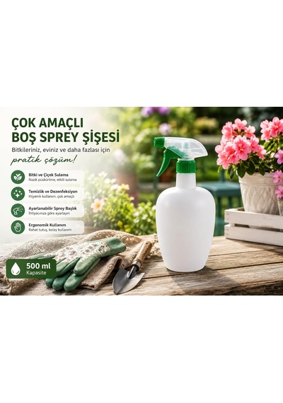 Boş Sprey Şişesi 500 Ml - Çok Amaçlı Plastik Fısfıs Şişe, Ayarlanabilir Başlıklı Bitki Ve Çiçek Sulama Pompası, Temizlik Ve Dezenfektan Şişesi, Elma Tasarım