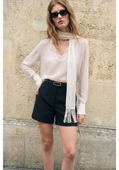 Sateen Kemerli Klasik Şort Siyah