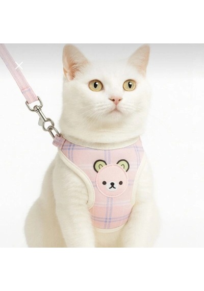 Kedi Köpek Göğüs Tasması Ve Gezdirme Kayışı Seti - Ayıcıklı Ekose, 1 Adet Bx-316377
