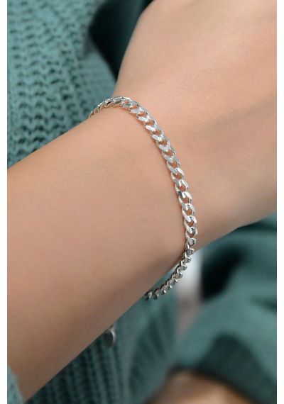 Papatya Silver 925 Ayar Gümüş Rodyum Zincir Bileklik