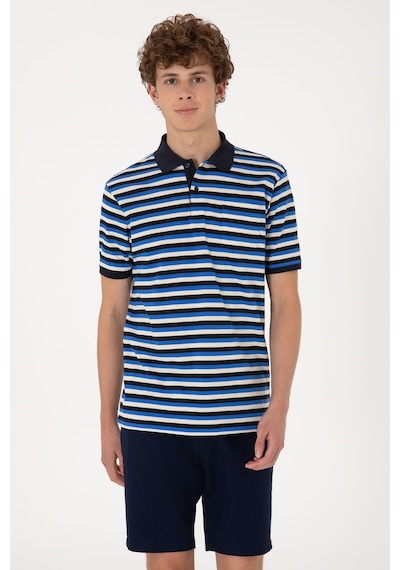 U.S. Polo Assn. Erkek Regular Fit Lacivert Polo Yaka Çizgili Tişört 50306794-VR033
