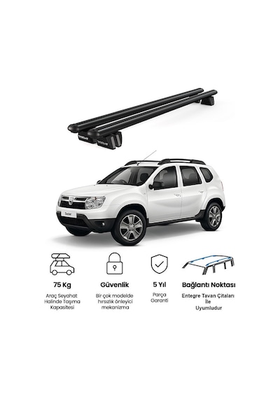 Pençe Dacia Duster 2010-2014 Uyumlu Siyah Ara Atkı Port Bagaj Tavan Barı