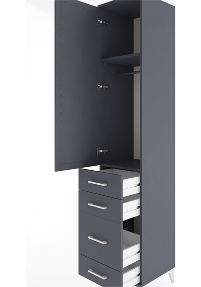 Hyperion Dolap 2 Raflı 4 Çekmeceli Tek Askılı 44x44x221 Antrasit-antrasit Antrasit