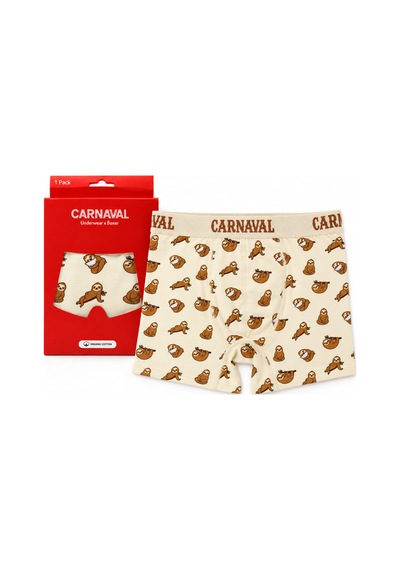 Carnaval Socks Tembel Hayvan Desenli Erkek Boxer Pamuklu Likralı Parlak Lastikli Kutulu Krem Çoklu