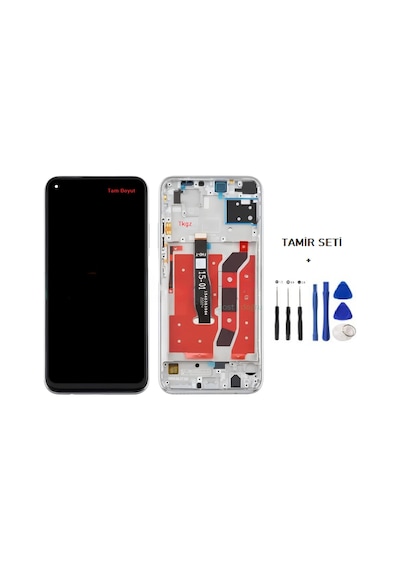 Tkgz - P40 Lite Uyumlu Lcd Ekran Dokunmatik Servis Çıtalı Gümüş + Tamir Seti Çok Renkli