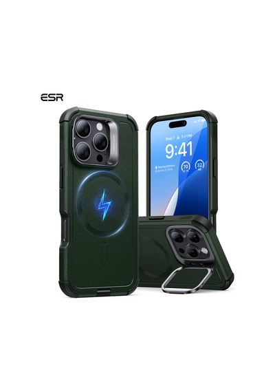 Esr Apple Uyumlu iPhone 16 Pro Cyber Tough Halolock Magsafe Stantlı Silikon Kılıf Green Green