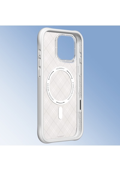Apple iPhone 16 Pro Uyumlu Kılıf M-safe Şarj Özellikli Youngkit Argyle Serisi Kapak Açık Yeşil