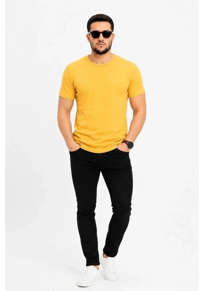 Tarz Yeri Erkek Basic Tişört Bisiklet Yaka Kısa Kol Günlük Yazlık Slim Fit T-shirt - Sarı