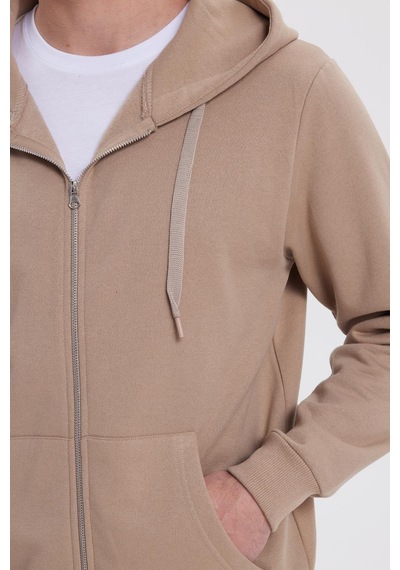 Tudors Unisex Relax Fit Rahat Kesim Pamuklu İçi Polarlı Çift Cepli Tam Fermuarlı Kahverengi Kapüşonlu Sweatshirt-41648 Kahverengi