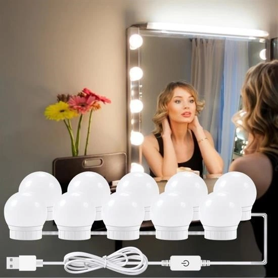 Mcg Nostalji Hollywood Tarzı 10lu Makyaj Masası Aynası Beyaz Led Işıklı Lamba Usb Renkli