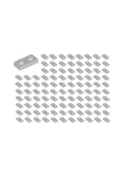 Yedek Parçalar: Plate 1x2: 100 Adet 1x2 Plate Parts Plaka Parçası Açık Gri - Light Bluish Gray 3023