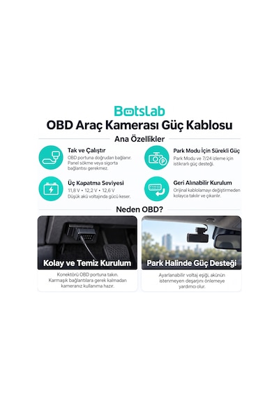Botslab Obd Akıllı Park Kiti Araç Kamerası Güç Kablosu