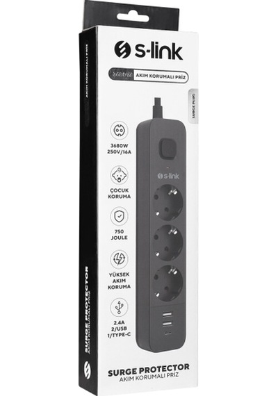 S-link Spg03u 1.5 M 3'lü Anahtarlı Akım Korumalı Priz