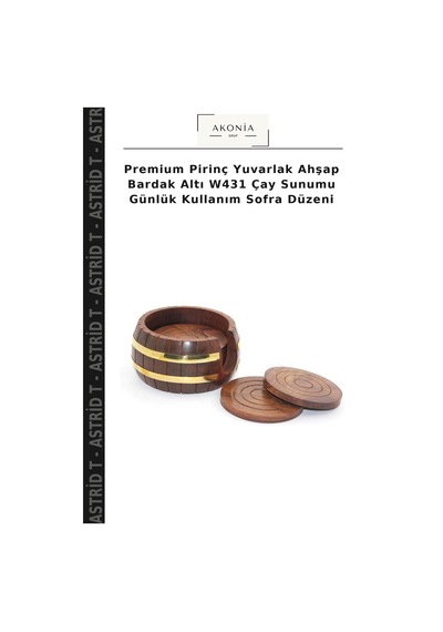 Premium Pirinç Yuvarlak Ahşap Bardak Altı W431 Çay Sunumu Günlük Kullanım Sofra Düzeni Çok Renkli