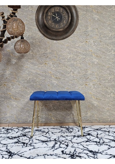 Zafir Metal Gold Tel Ayaklı 60 Cm Puf Bench - Puf - Bench - Oturak - Mutfak Oturağı - Antre Oturağı Mavi