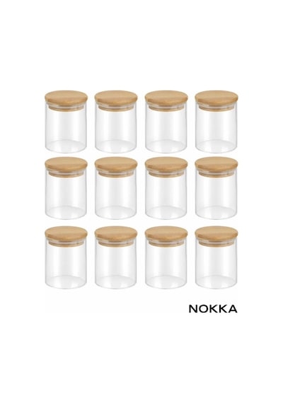 12 Adet Bambu Kapaklı Borosilikat Baharatlık, Saklama Kabı, Çerezlik 200 Ml Diğer