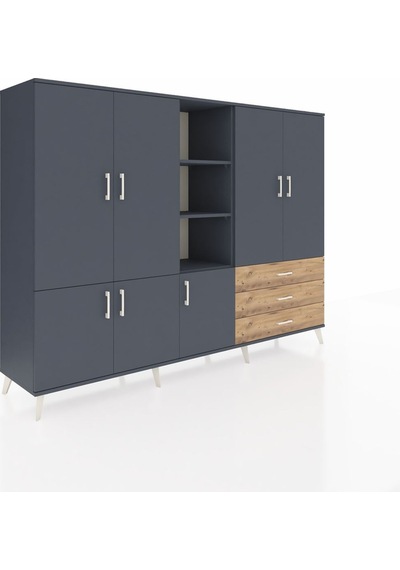 Hyperion Dolap 11 Raflı 3 Çekmeceli 7 Kapaklı 220x44x163 Antrasit-antrasit/çam Antrasıt/atlas Çam - Antrasıt
