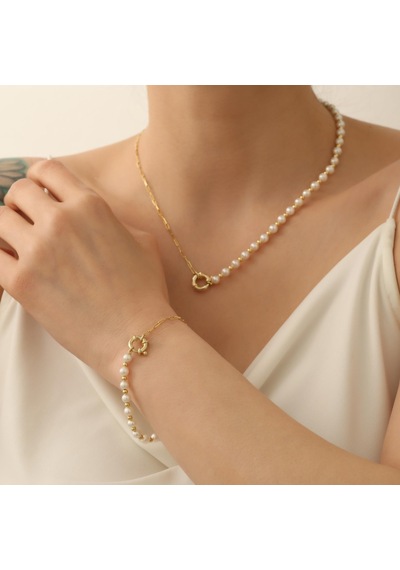 925 Ayar Gümüş Cream Tatlı Su İncisi Set-5.59mm