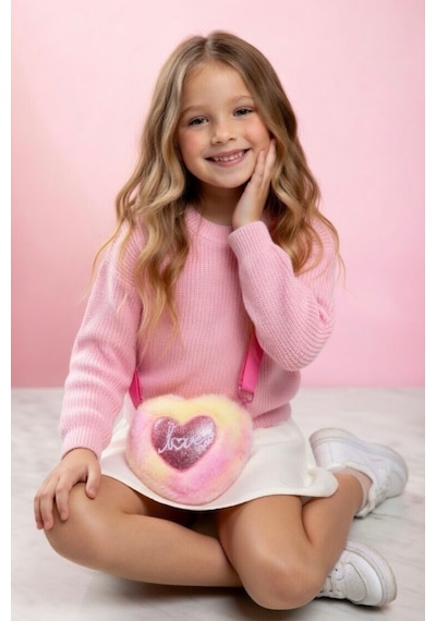Mollycrush Love Nakışlı Kız Çocuk Pembe Hediye Peluş Çanta Simli Kalp Ve Yazı Detaylı Pembe Renk Geçişli