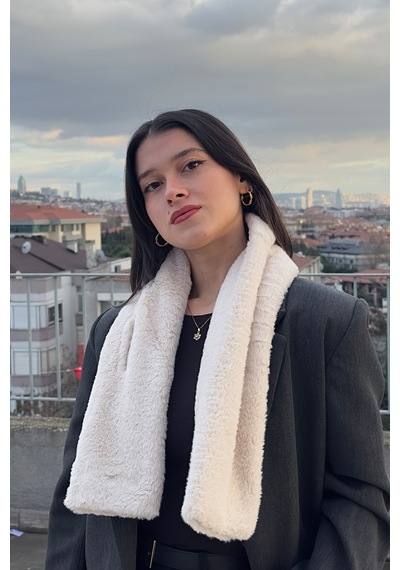 Mollycrush Peluş Yumuşak Soft Atkı Kışlık Suni Kürklü Bej Kadın Atkısı Bej