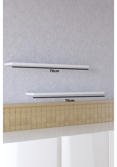 Yankı-BYEG 2li 70 cm Mat Beyaz Mdf Duvar Rafı Gizli Bağlantı Kitaplık