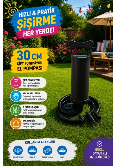 Hak-iş Oyuncak 262x175x50 CM Dikdörtgen Şişme Aile Havuzu + 30 CM Çift Fonksiyon El Pompası Dahil