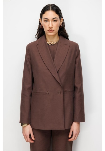 Mizalle Kahverengi Kruvaze Blazer Ceket Kahverengi