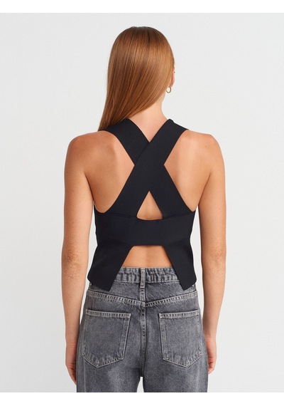 Dilvin 10795 Bisiklet Yaka Sırt Detaylı Triko Top-siyah Siyah