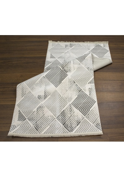 Sultan Asel Piramit Desen Gri Modern Akrilik Makine Dokuma Salon Halısı - 11577-919 Beyaz