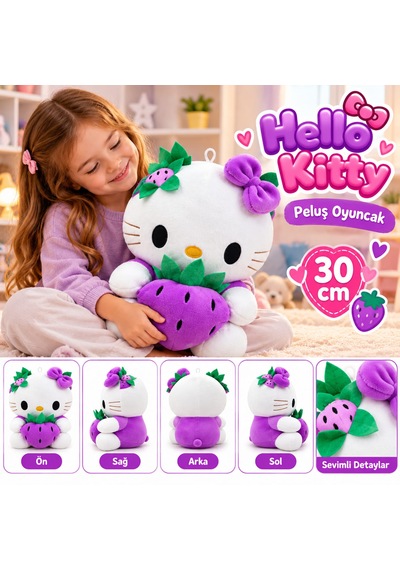 Oyuncak Hello Kitty Peluş Orta Boy Yumuşak Sevimli Hediyelik Oyun Arkadaşı 30 Cm Mor