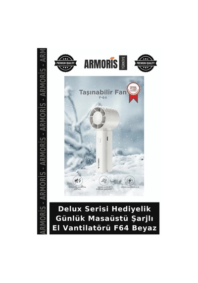 Delux Serisi Hediyelik Günlük Masaüstü Şarjlı El Vantilatörü F64 Beyaz